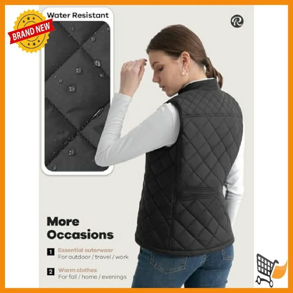 Quilted Puffer Vest Water-Resistant Zip Pockets Women's Lightweight